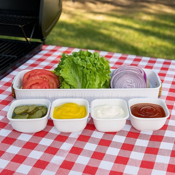 NEW Better Homes & Gardens Galvanized Bowls Tray Rectangle Condiment Tray Set 4 - Picture 8 of 14